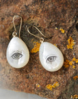 Mother of Pearl Lover's Eye Flare Scrimshaw Earrings-Hannah Blount Jewelry
