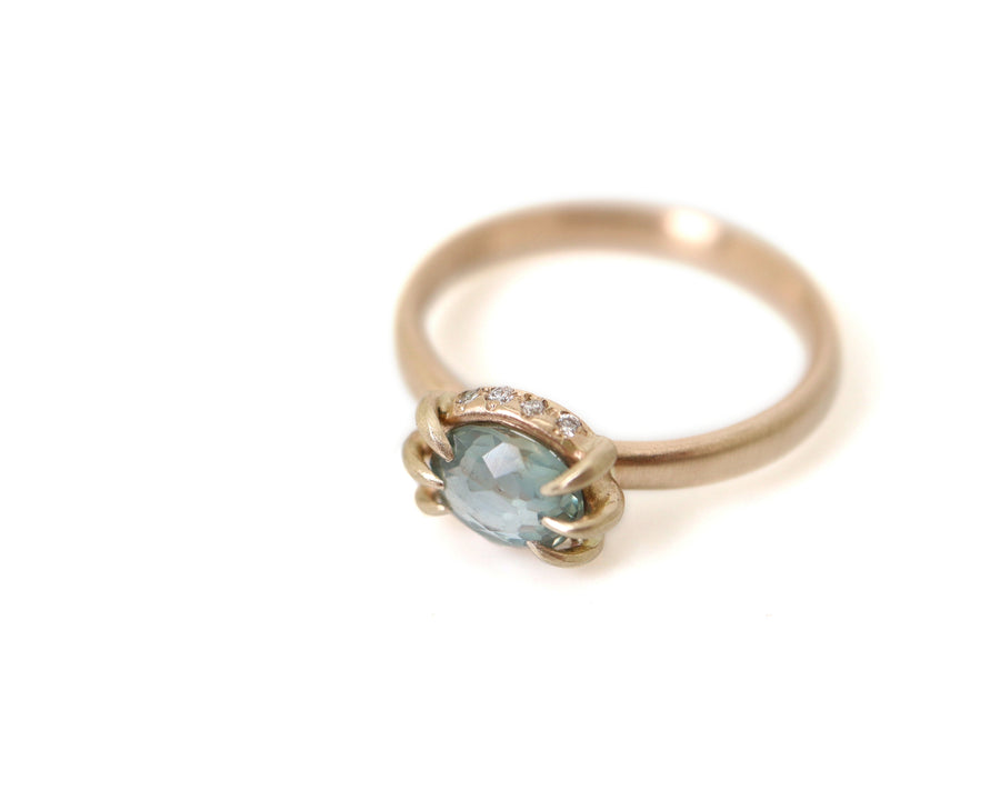 Water Sapphire + Diamond Vanity Ring-Hannah Blount Jewelry