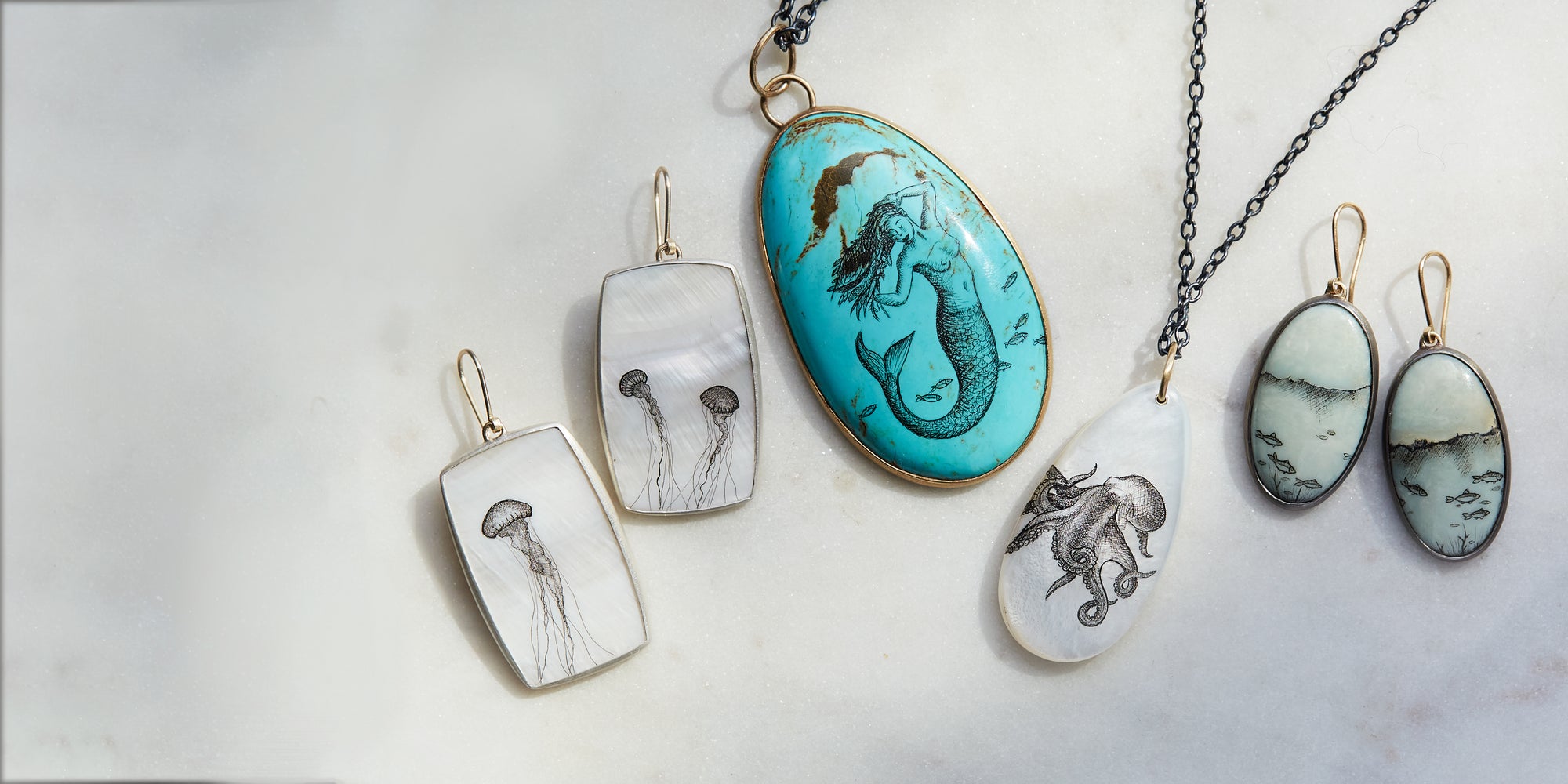 Oceanic Odes: Scrimshaw Earrings & Necklaces
