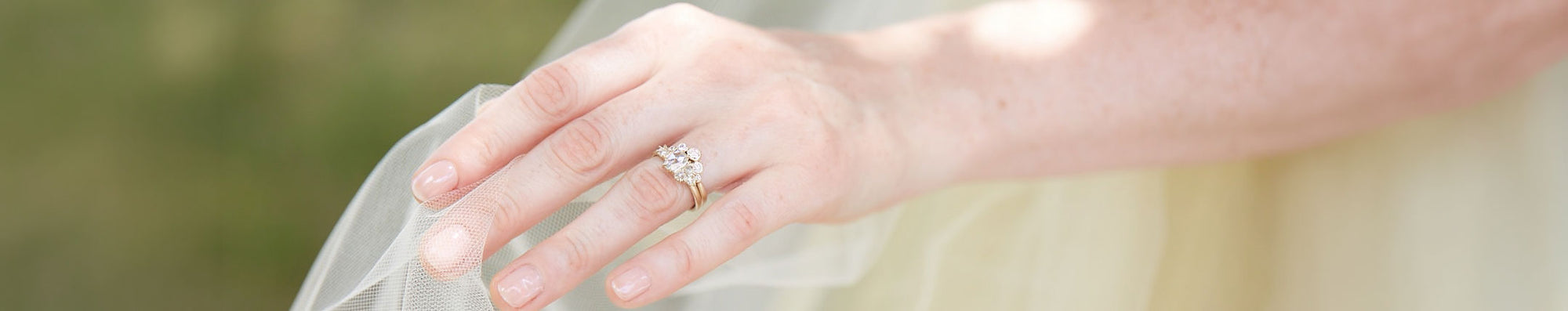 Hannah Blount diamond ring on bride's hand