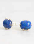 Pair of blue stone earrings on a white background