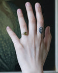 Hand with a ring on a blurred background
