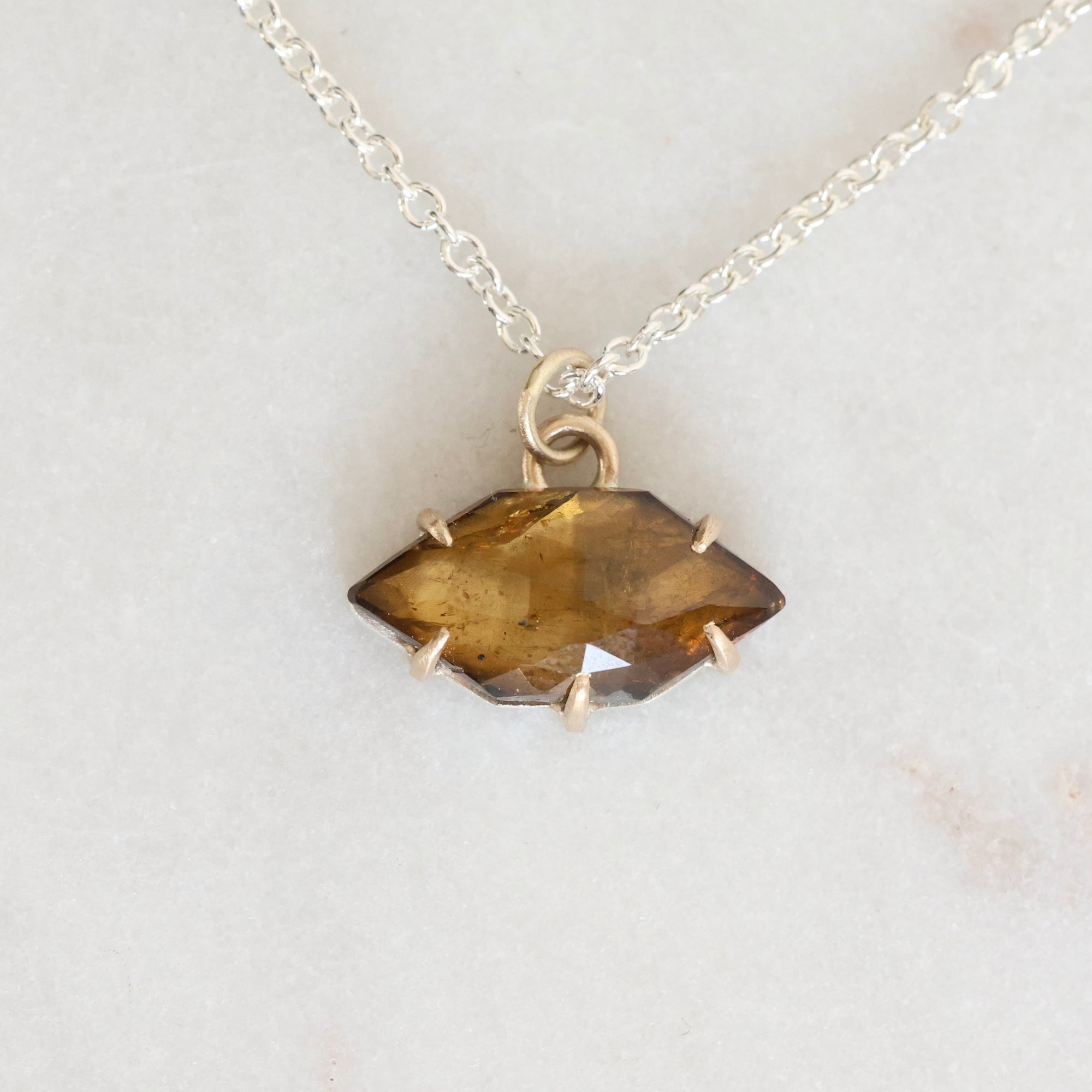 brown pendant on silver chain
