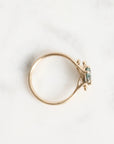 Gold branch rings with blue gemstone and diamonds