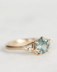 Gold branch rings with blue gemstone and diamonds