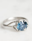 Platinum branchy ring with deep blue stone