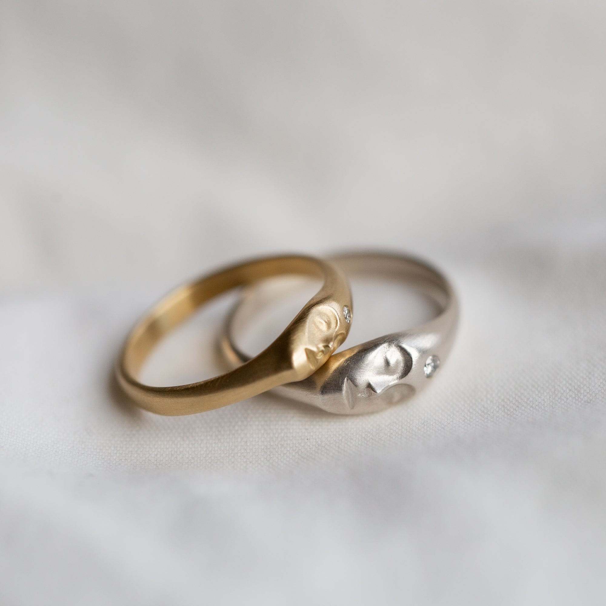 Little and Medium grey lady cameo rings in gold and silver