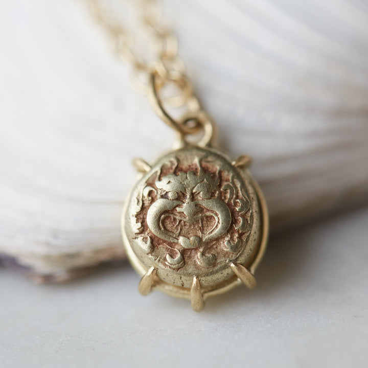 Golden Medusa Coin Vanity Necklace by Hannah Blount