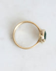 Top view of gold Ruthie B. Ring with gold clustered barnacles. Green main stone visible 