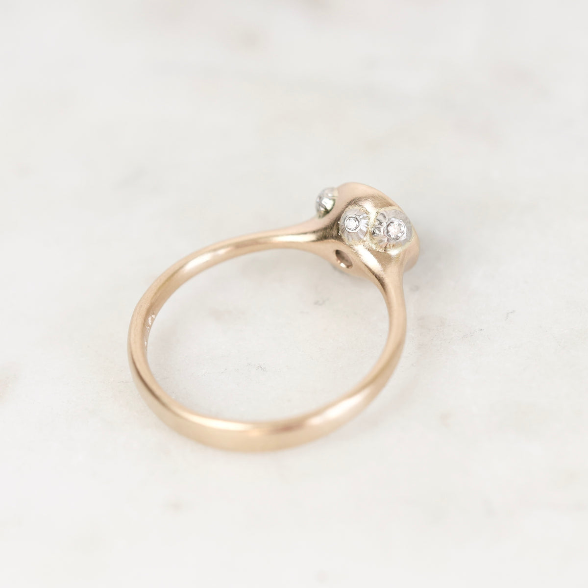 Gold bezel set ring with platinum barnacles. 