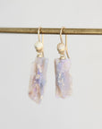Fossilized opal drop earrings with scallop shell ear wires in 14k yellow gold. 