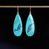 Turquoise teardrop earrings with whale design on a black background