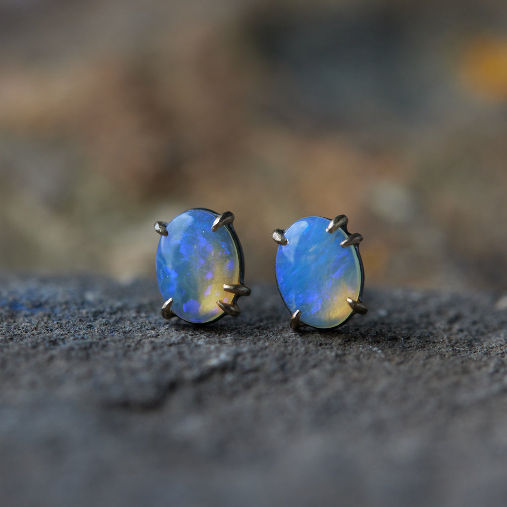 Coober Pedy opal studs by Hannah Blount Jewelry