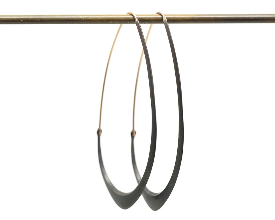 large oxidized silver facet hoops with gold wire