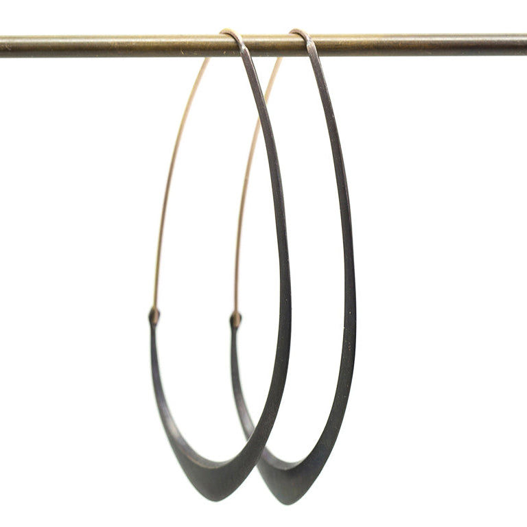 large oxidized silver facet hoops with gold wire