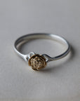 medium rose garden ring, silver band with gold rose