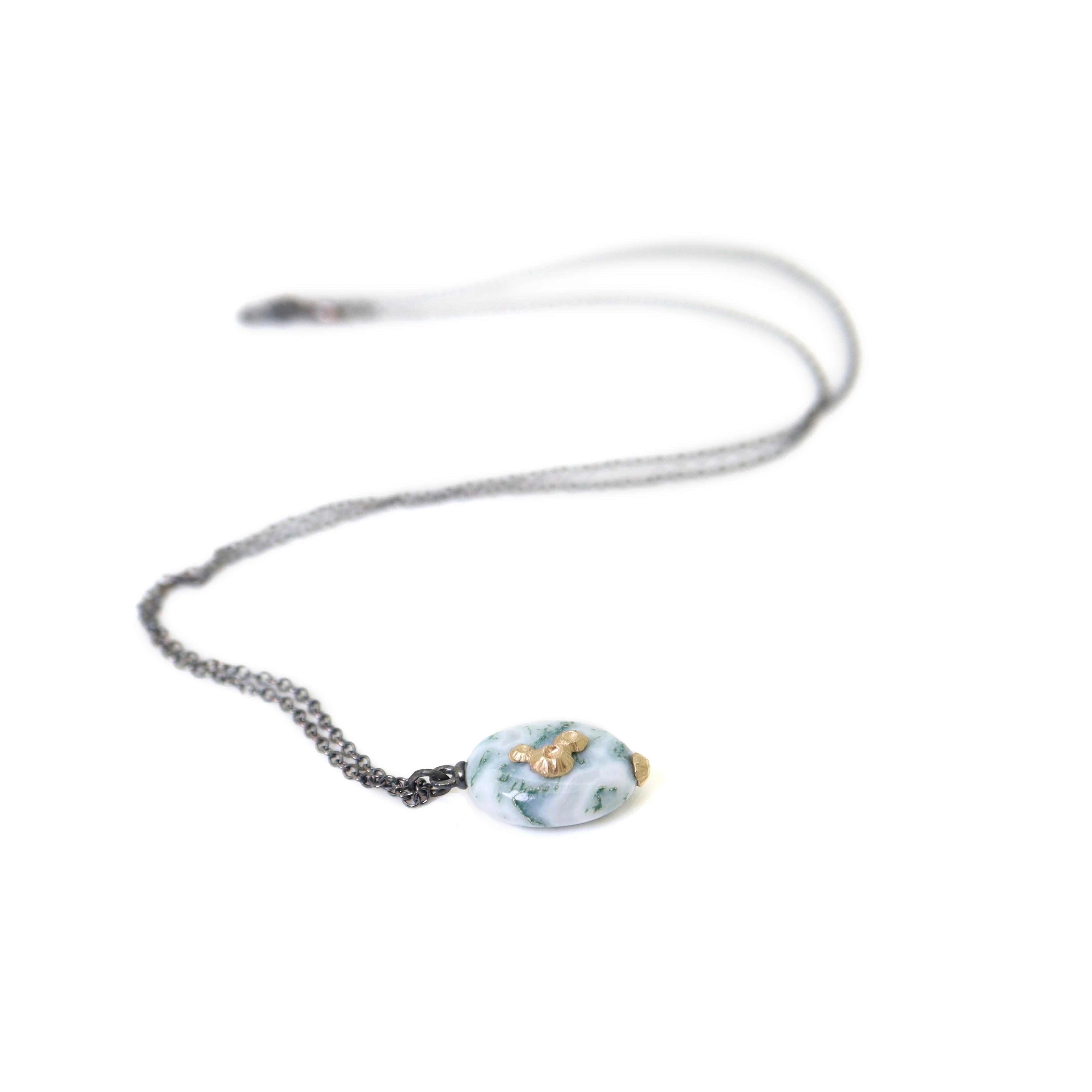 Indian opal necklaces with oxidized silver chain and gold barnacles by Hannah Blount