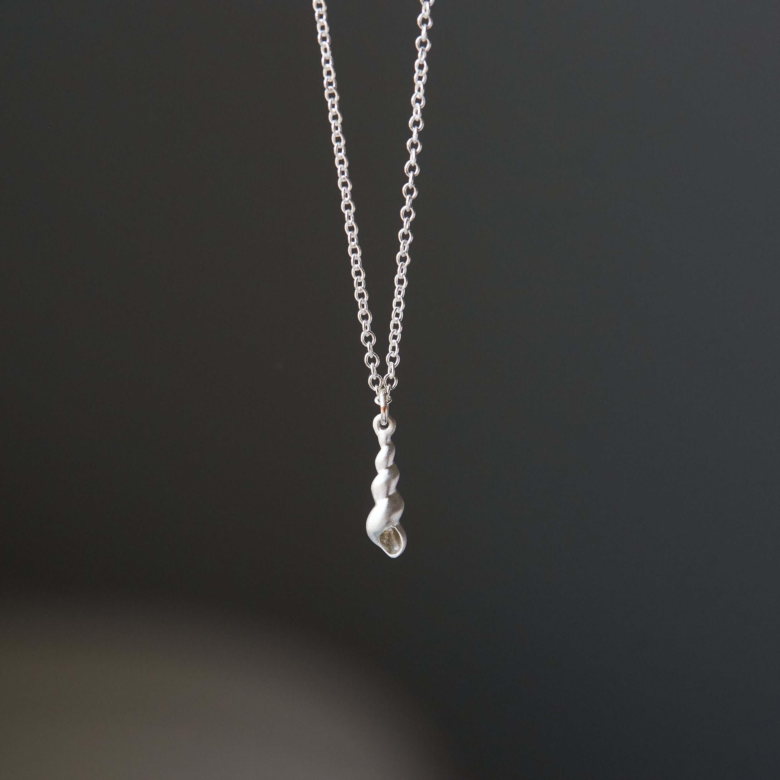 Tiny handcarved turret shell in silver by Hannah Blount