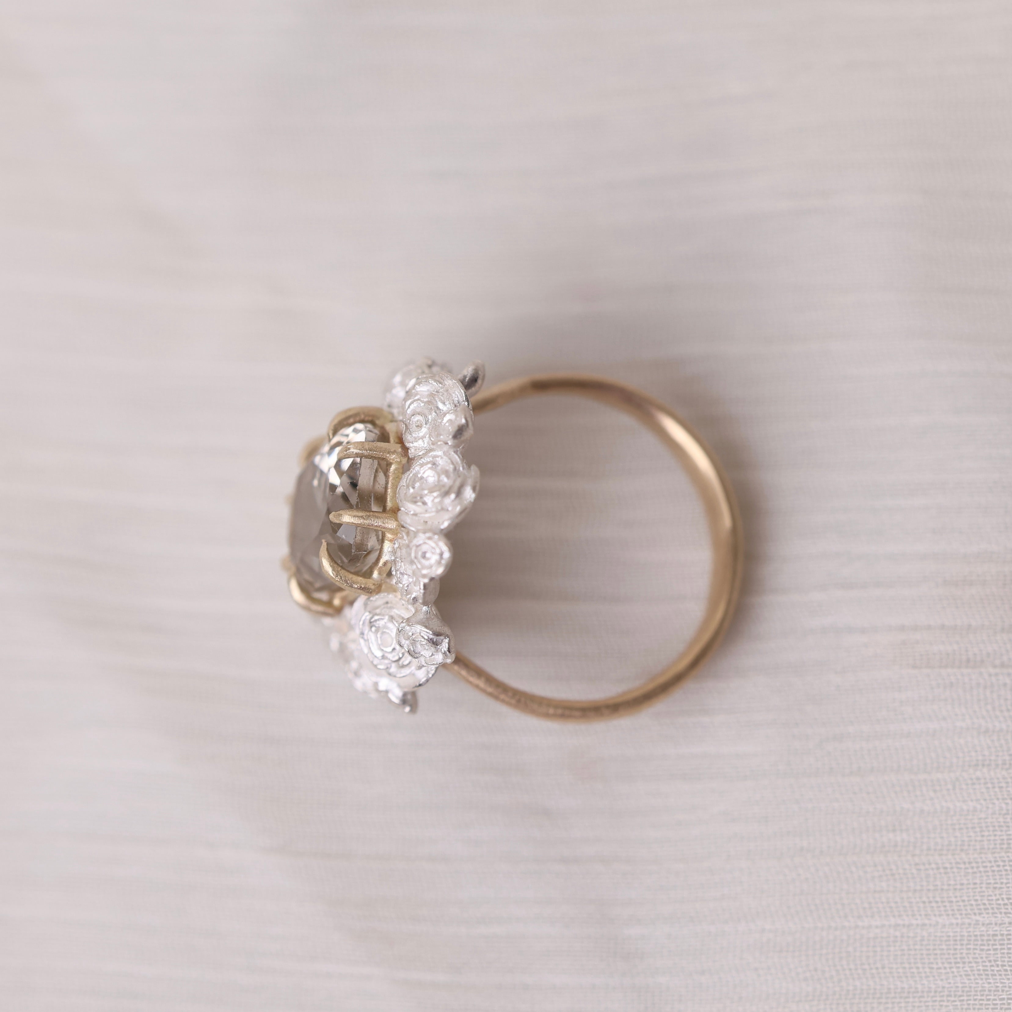 Gold ring on a light gray background