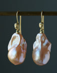 Hannah Blount Jewelry Peach Baroque Pearls with 18k Gold Cameo Lady Figureheads. Earrings.