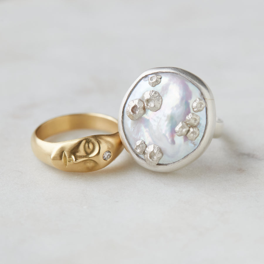Coin Pearl Ruthie B. Rings with Barnacles