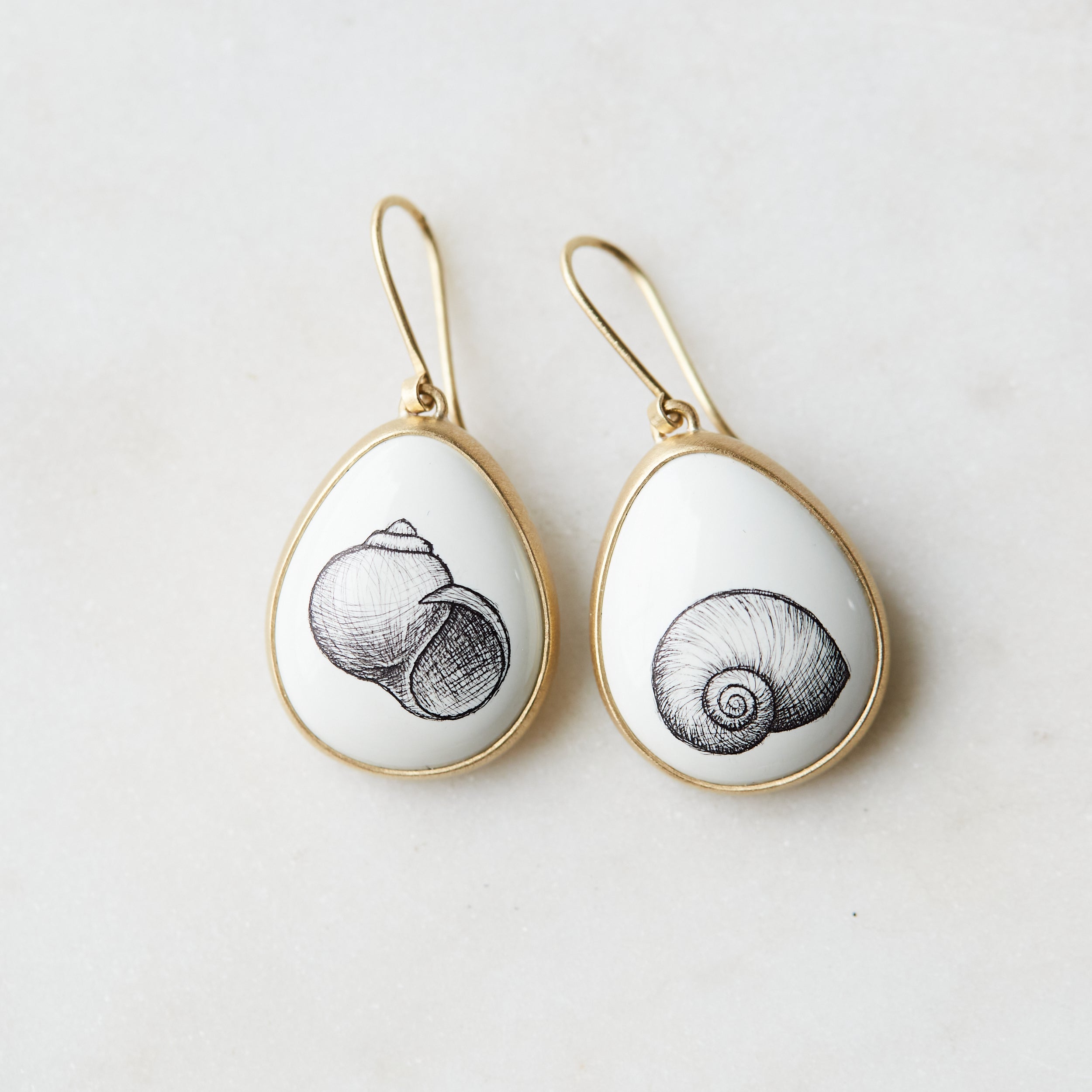 Variscite Moon Snail Scrimshaw Earrings - Hannah Blount