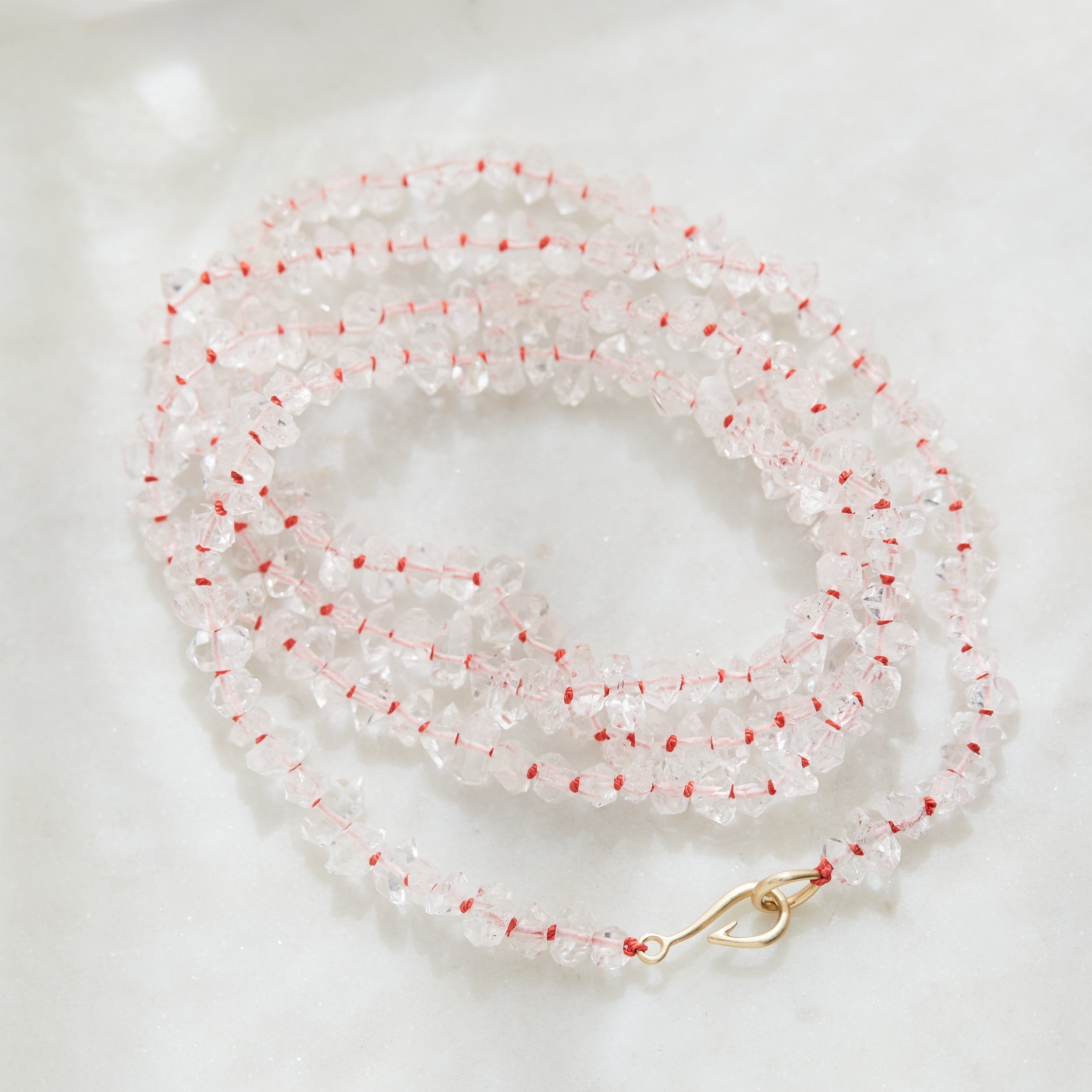 Hannah Blount Jewelry Double Herkimer Crystal Knotted Ruthie B. Necklace with Red Silk