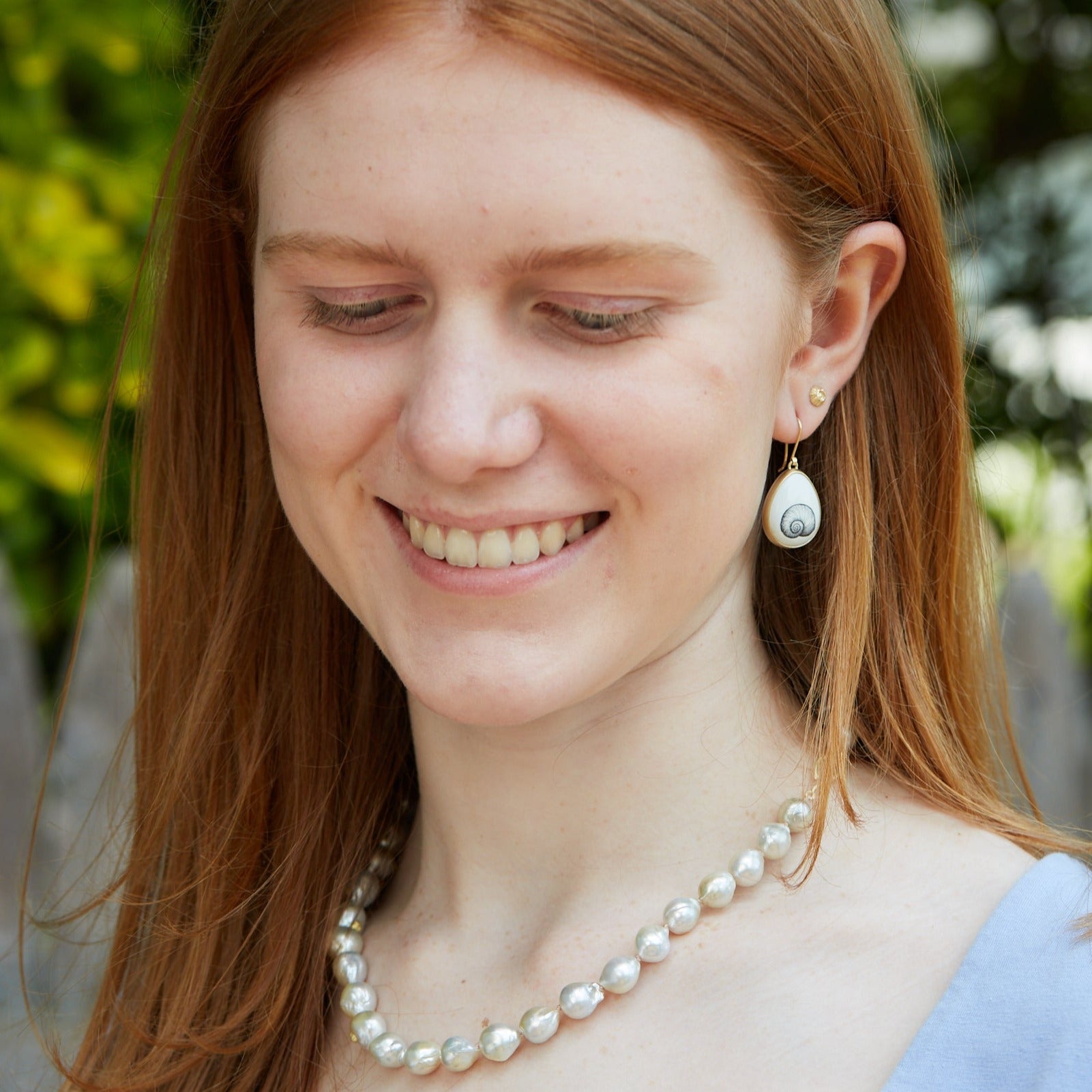 Variscite Moon Snail Scrimshaw Earrings - Hannah Blount