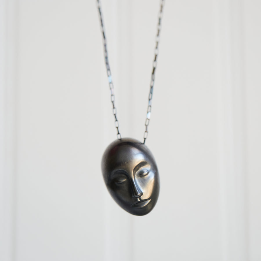 Hannah Blount Jewelry Grand Grey Lady Cameo Necklace in Oxidized Silver