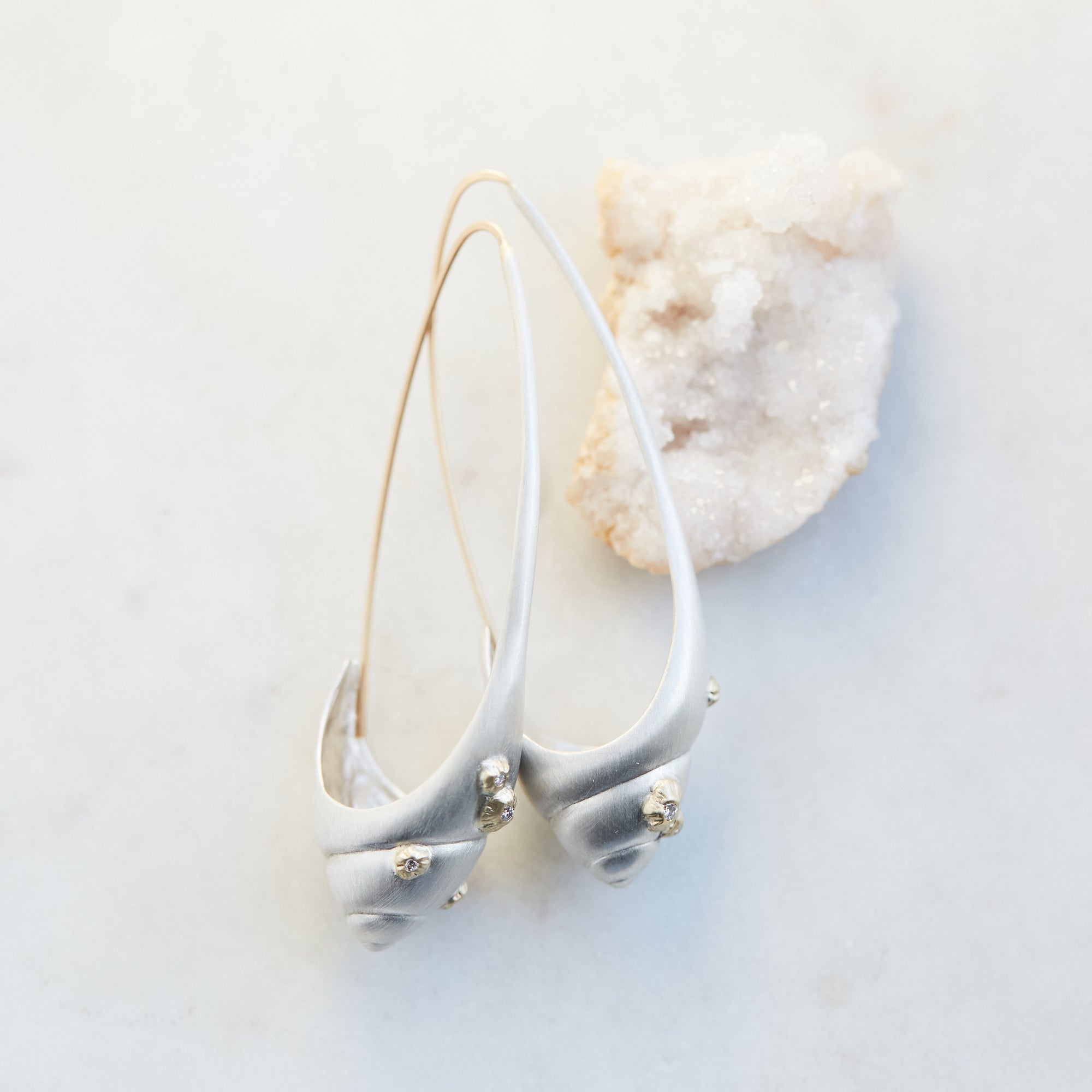 Hannah Blount Jewelry Barnacle Sea Snail Ruthie B. Hoops with Diamonds