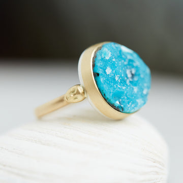 Hannah Blount Jewelry Ice Flo Chrysocolla Drusy Cameo Ring in 18k Gold with Fine Silver
