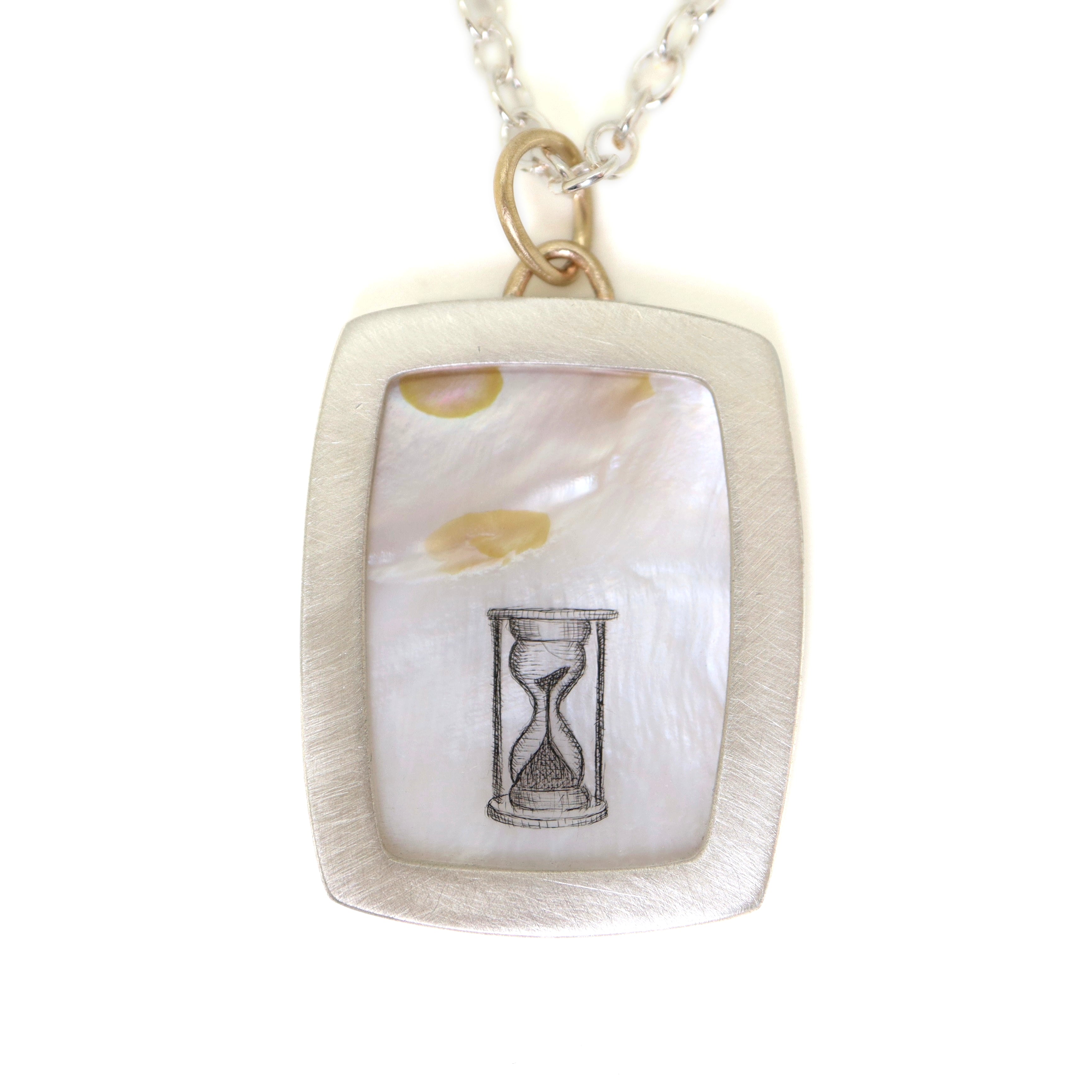 Skull scrimshaw on mother of pearl - necklace