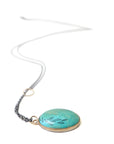 School of fish scrimshaw on Kingman turquoise - necklace