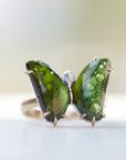 Green Tourmaline Psyche Butterfly Cameo face ring by hannah blount jewelry