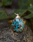 Persian Turquoise with Pyrite Pleasing Beetle Ring by Hannah Blount Jewelry