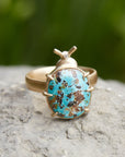 Persian Turquoise with Pyrite Pleasing Beetle Ring by Hannah Blount Jewelry