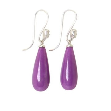 Purple berry phosphosiderite cameo figurehead earrings in silver