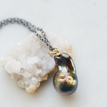 Shooting Star Tahitian Pearl RUthie B. Necklace with 18k gold barnacles by hannah blount