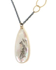 Codfish and school of fish scrimshaw on mother of pearl - necklace