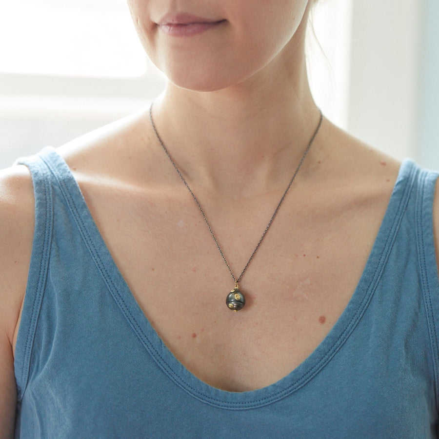 Dark Moon Tahitian Pearl Ruthie B. Necklace with Barnacles