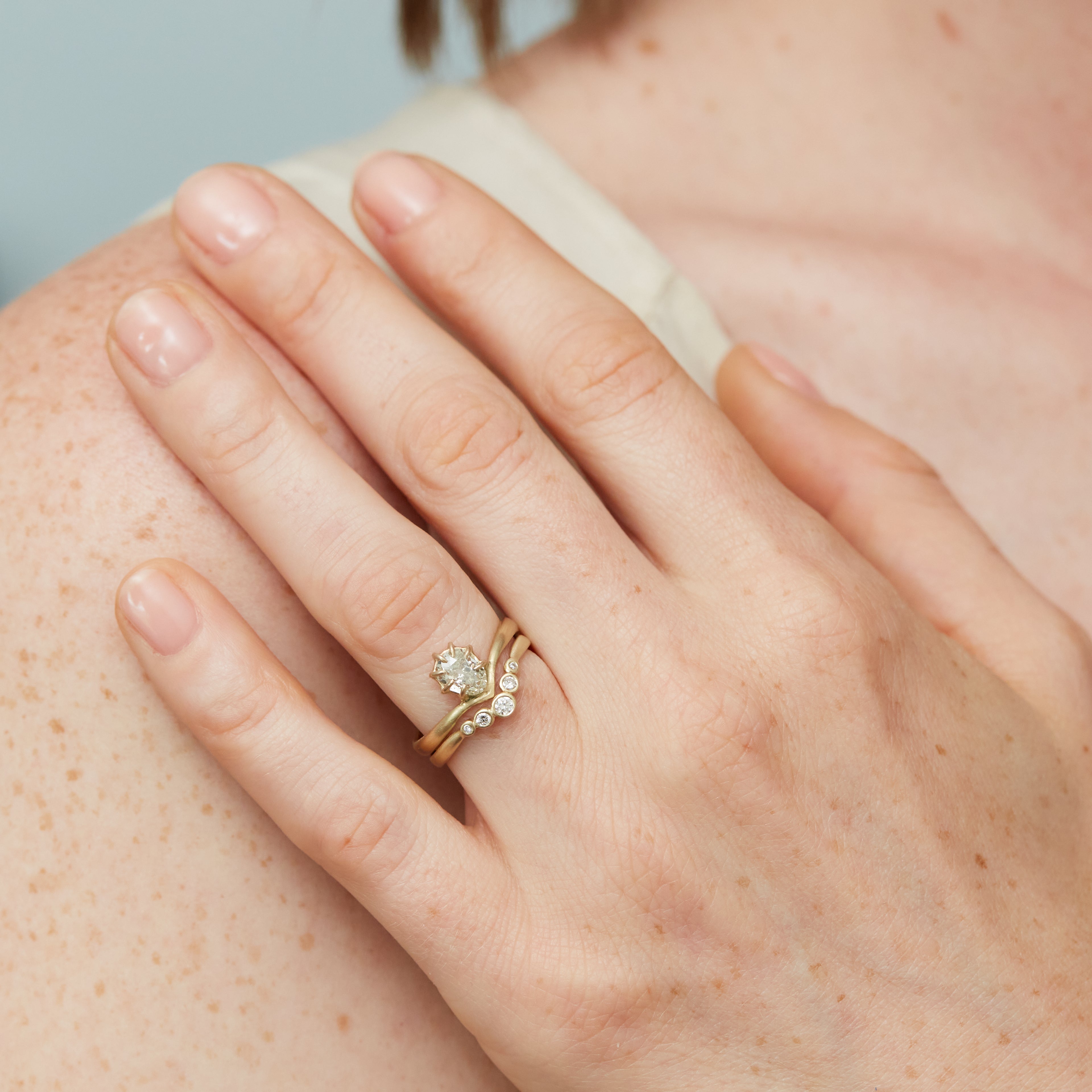 Antique Egg Diamond Vanity Ring with gold band by Hannah Blount