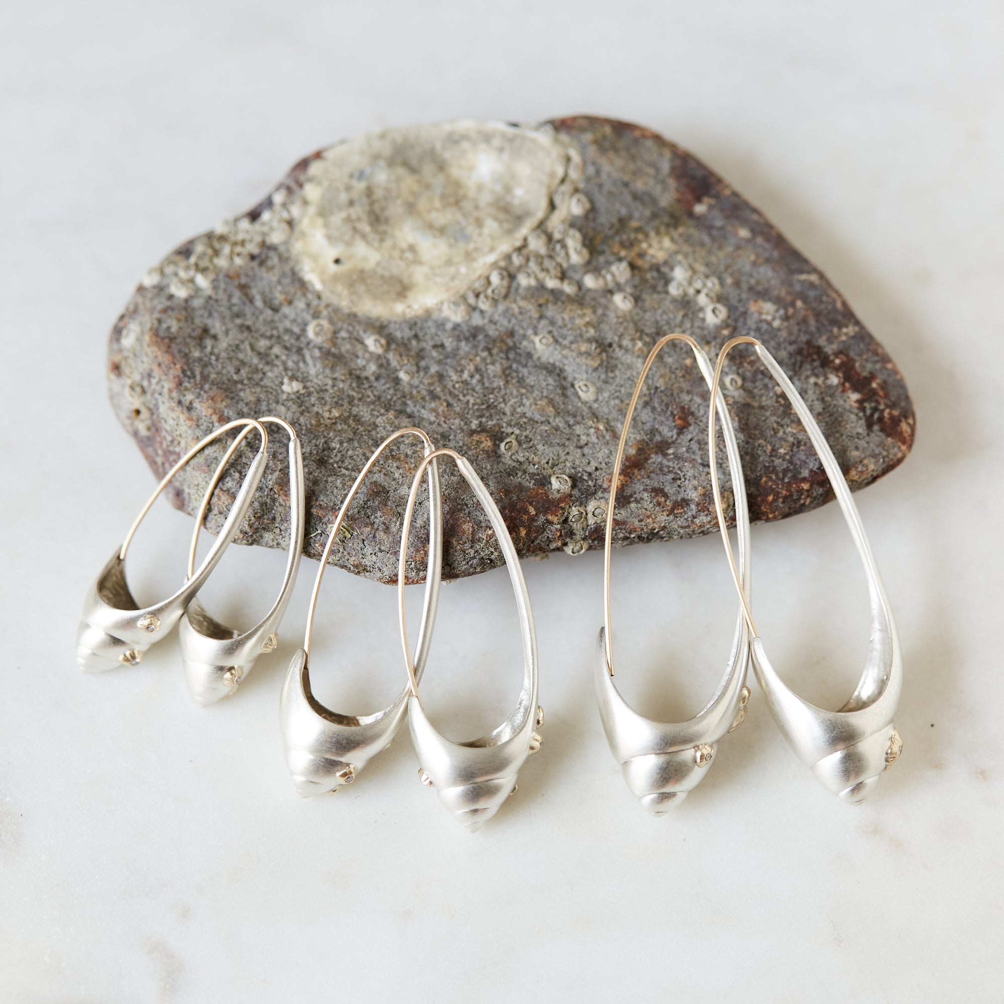 Barnacle Sea Snail Ruthie B. Hoops with Diamonds