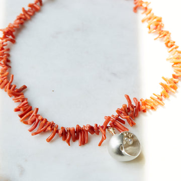 Shell necklace - coral and pearl - Hannah Blount
