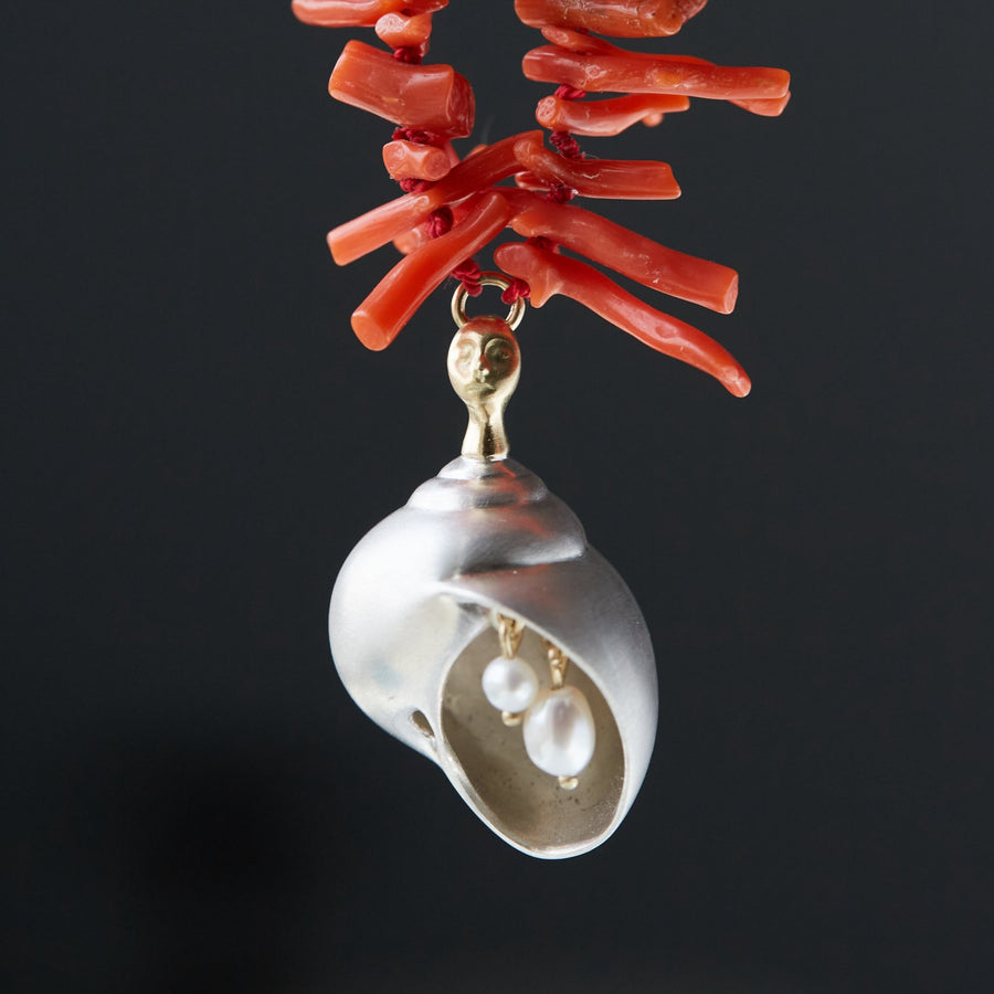 Coral pearl shell cameo necklace - Hannah Blount