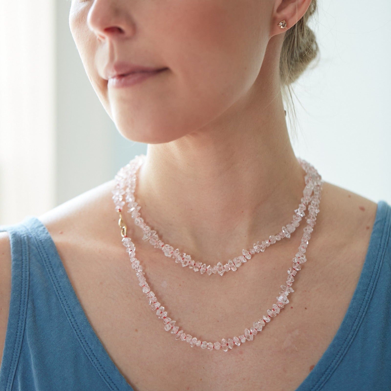 Double Herkimer Crystal Knotted Ruthie B. Necklace