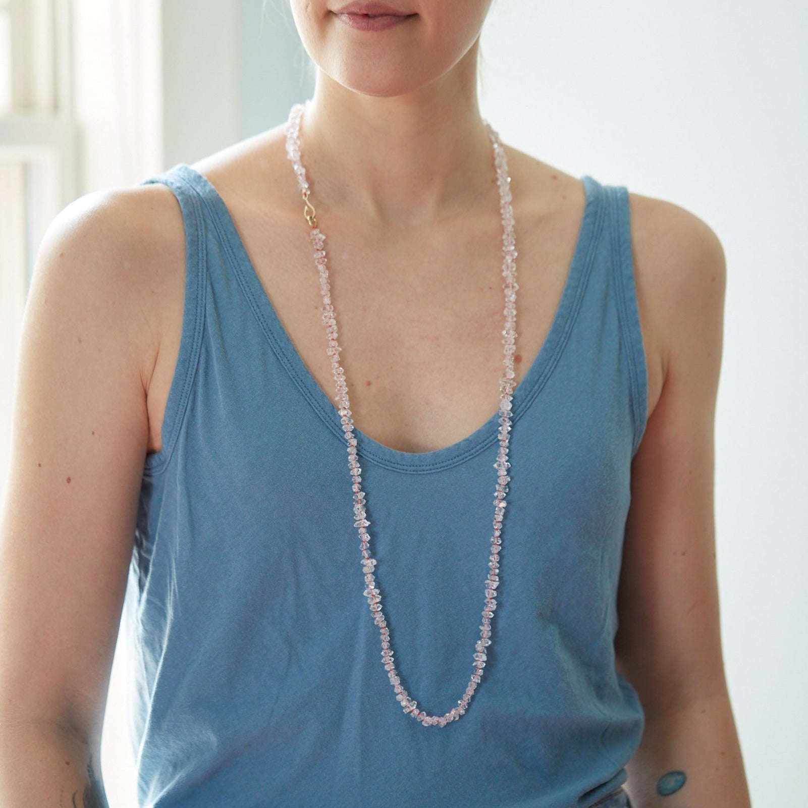 Double Herkimer Crystal Knotted Ruthie B. Necklace
