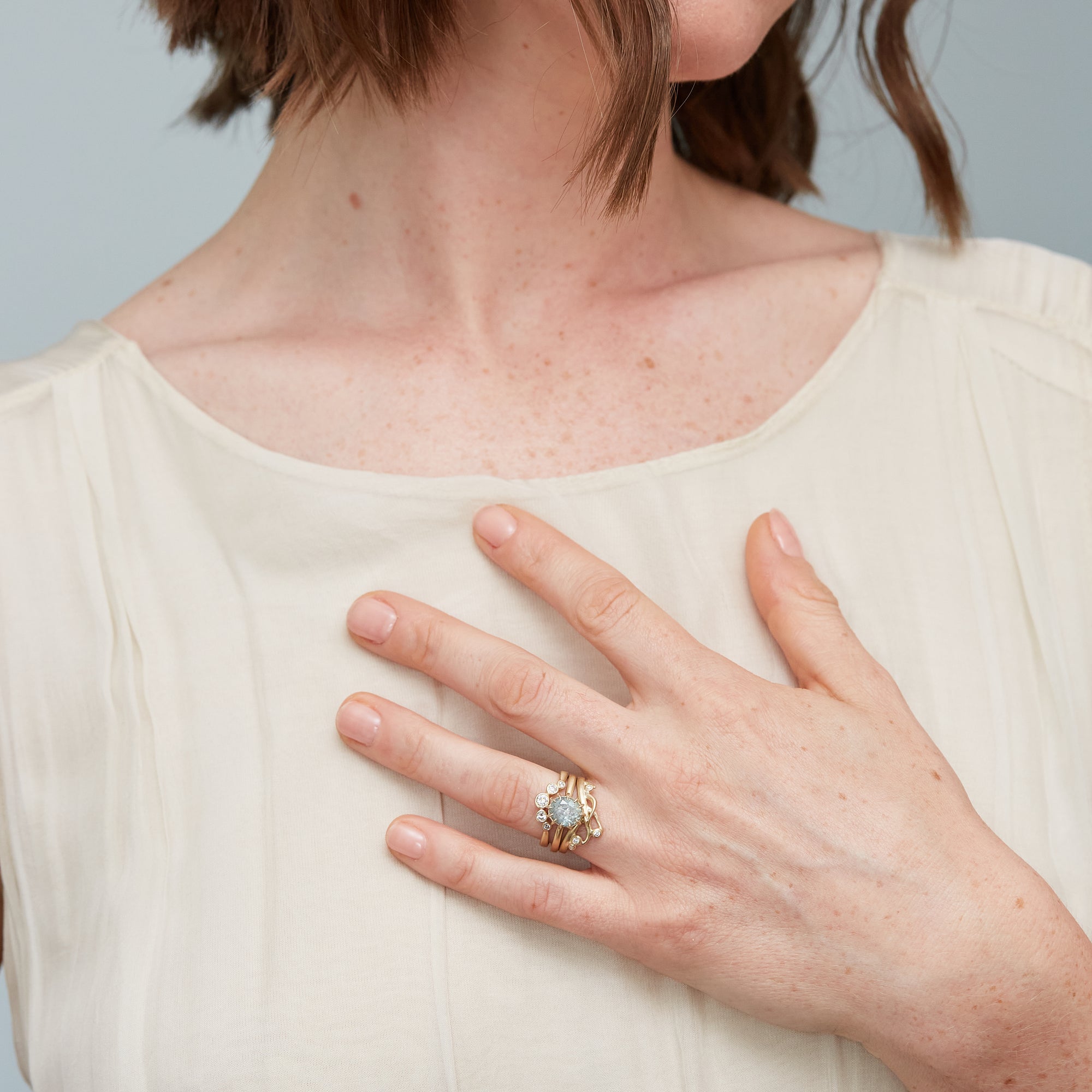Montana Sapphire vanity ring with gold band by Hannah Blount