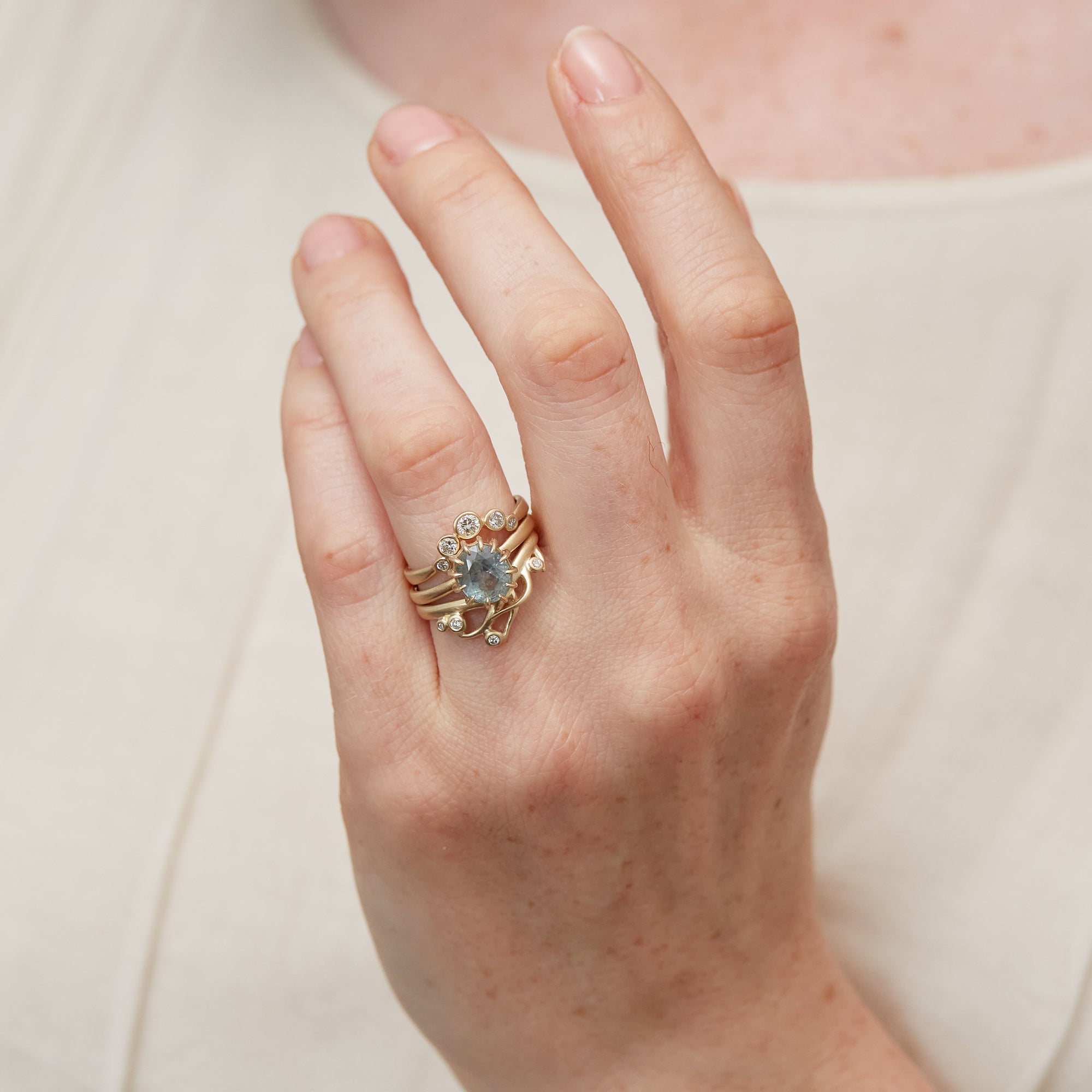 Montana Sapphire vanity ring with gold band by Hannah Blount