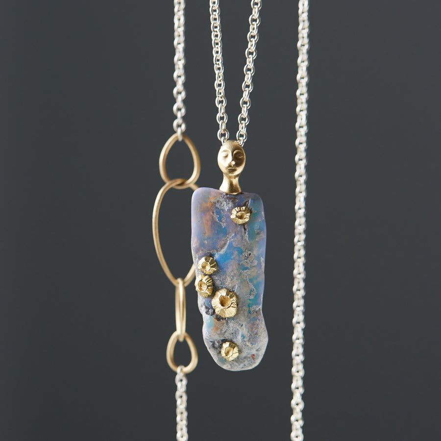Iris Raw Opal Cameo Necklace with Barnacles