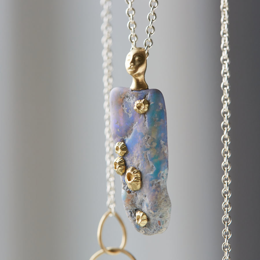 Iris Raw Opal Cameo Necklace with Barnacles